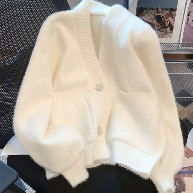 Вязаная демисезонная куртка, милый кардиган, oversize