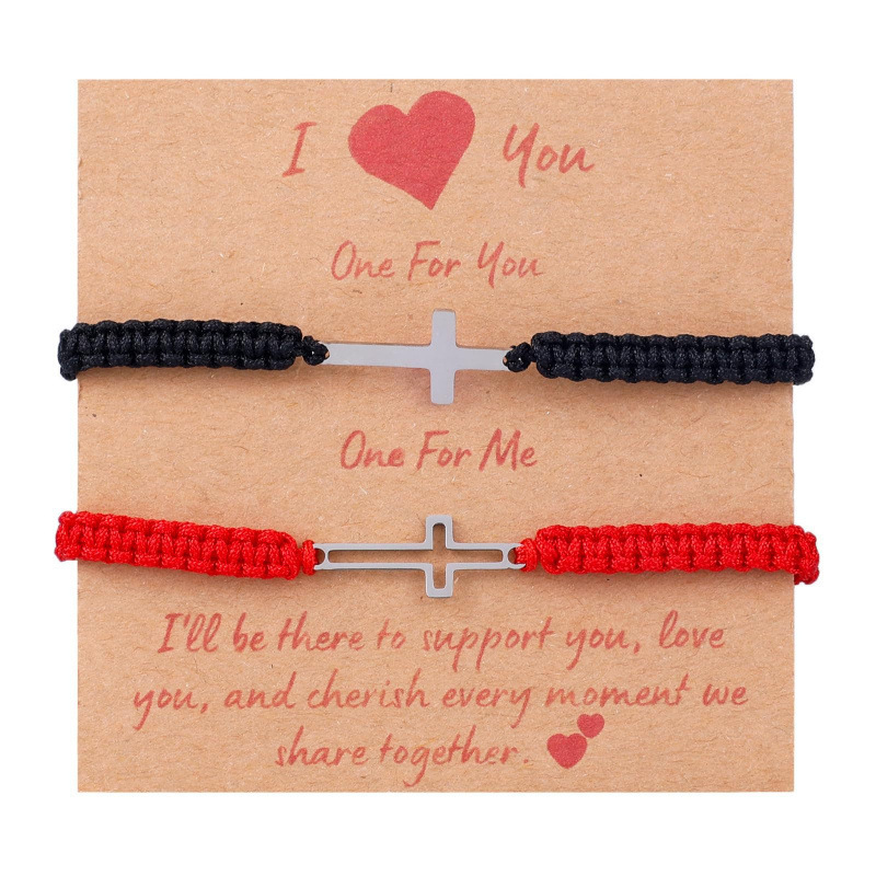 Cross Set Bracelet Couple Gift Stainless Steel Red Black Adjustable Bracelet Hollow Cross Bracelet Cross Set Bracelet Couple Gift Stainless Steel Red Black Adjustable Bracelet Hollow Cross Bracelet