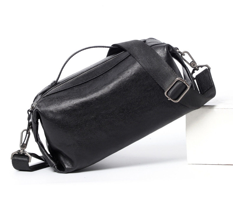 Túi đeo chéo nam da bò thật thuộc da, túi đeo vai kiêm túi xách tay nhỏ 29×11×17 cm — Màu đen chi tiết 18