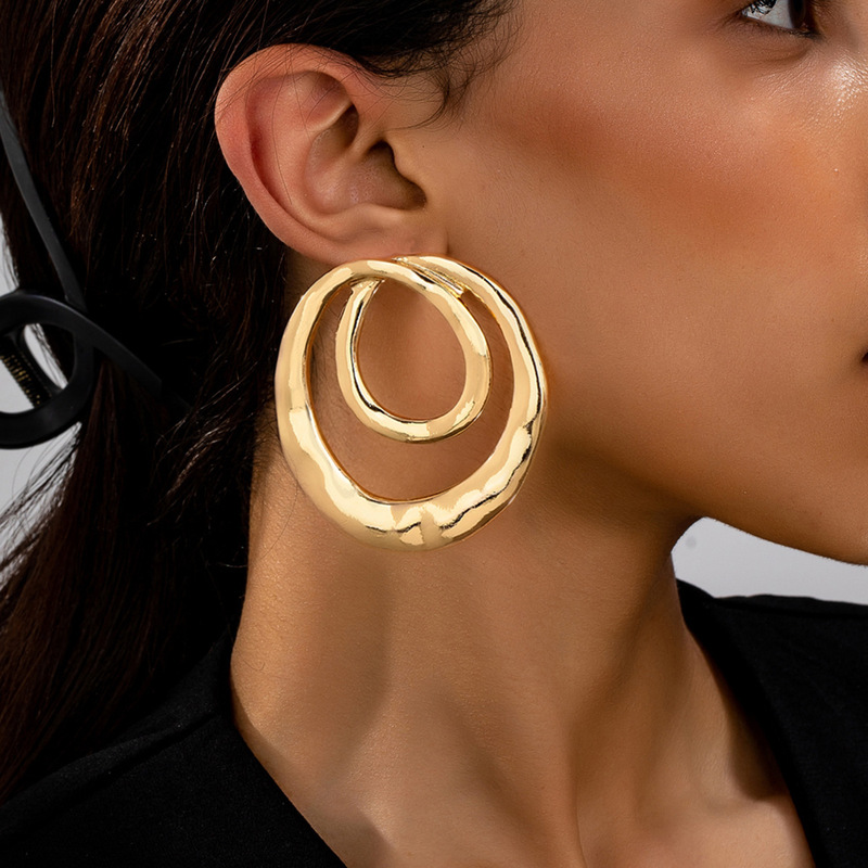 European and American Cross-Border Fashion Trend Design Double Hoop Earrings Female Internet Celebrity New Niche High-End Elegant Earrings