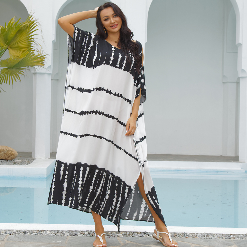 Blusa de playa europea y americana fuera del hombro posicionamiento túnica vacaciones en el mar Falda larga bikini traje de baño camisa de protección solar 1D31