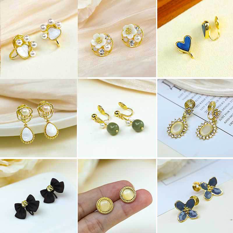 Bandeja de incienso para mosquitos, pinzas para las orejas, sin orejas perforadas, pendientes retro de nicho de alta gama, pinzas para las orejas de perlas de temperamento femenino, pendientes coreanos de lujo ligero