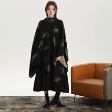 现货森林系旅游披肩秋冬季仿羊绒银杏叶针织围巾开叉披风斗篷外搭