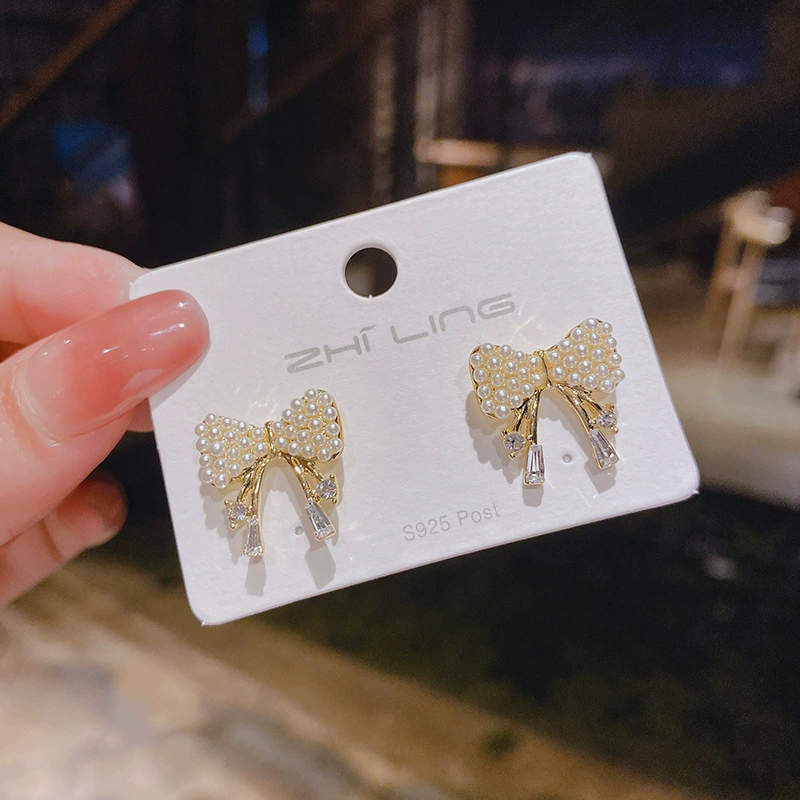 Серебряная игла из жемчуга, серёжки с бантами, образец серебра 925, простой и элегантный дизайн, коллекция 2021