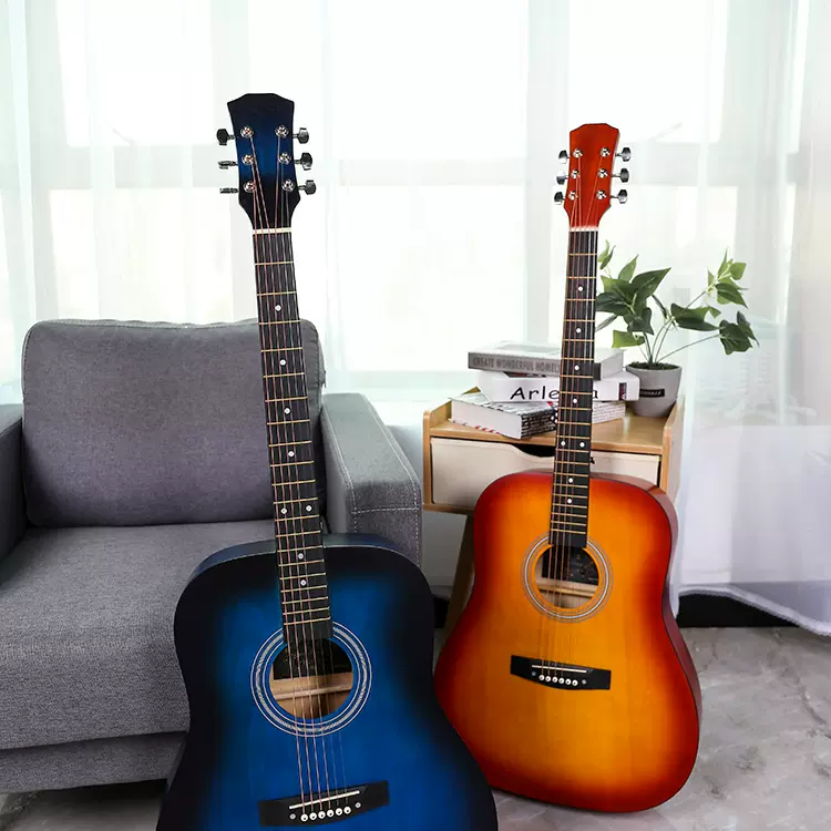 吉他新手入门民谣吉他练习琴41寸全椴木圆角缺角民谣木吉他guitar