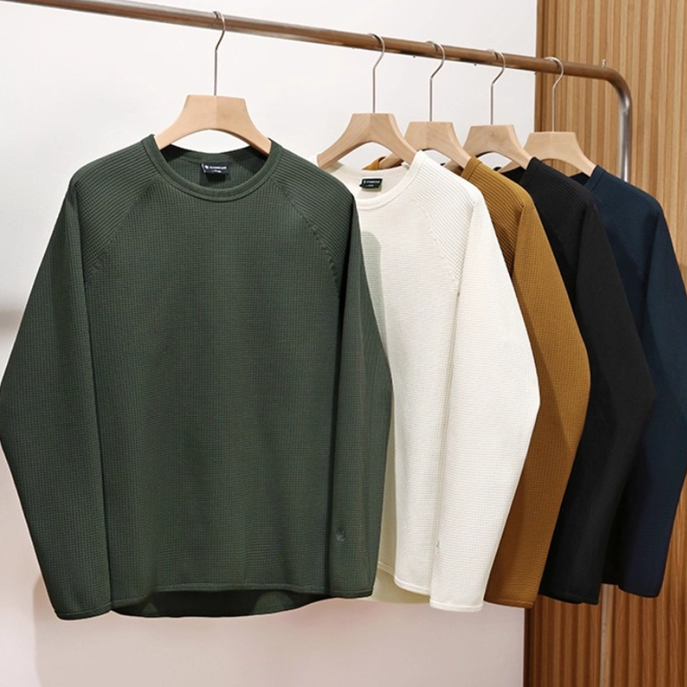 Yi She Heavy Weightweight Lightweight New Waffle Moisture-Absorbent Quick-Drying Elastic Breathable Men's Autumn and Winter Long-Sleeved T-Shirt Sweatshirt Trendy
