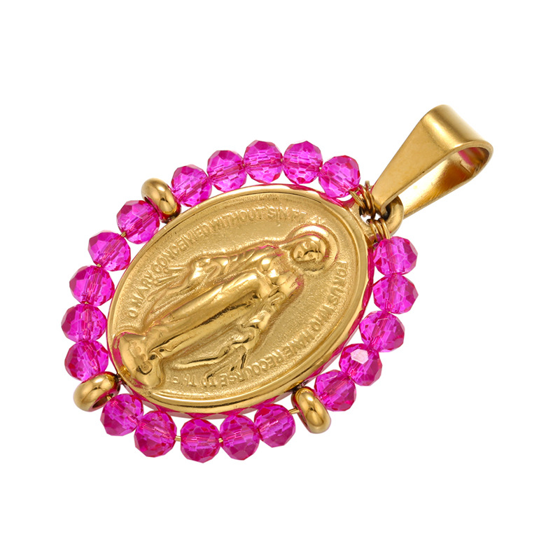 8g Weight 0.03µm Gold Plating Thickness Electroplating Gold Plating Process Pendant Jewelry Making Type 18K Gold Plated Plating Material Copper Material Virgin Mary Pattern Plating Craft White, Purple, Green, Gold, Black Color Copper 18K Gold Plated 1