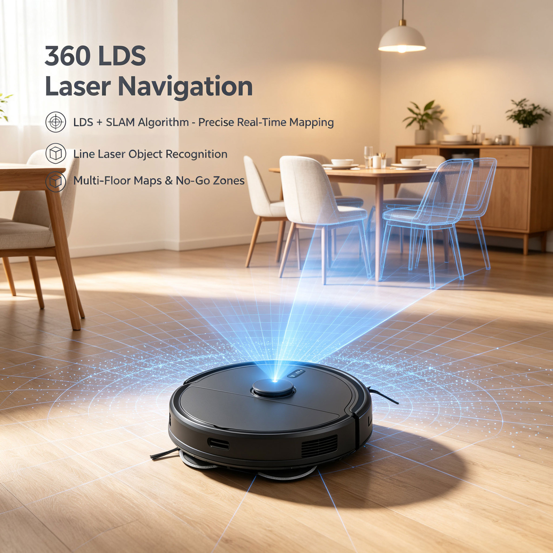 Grenzüberschreitender LDS Laser-Navigations-Reinigungsroboter vollautomatische Staubsammlung Wasch- und Wischfunktion integriert 35000Pa starke Saugkraft für den Hausgebrauch