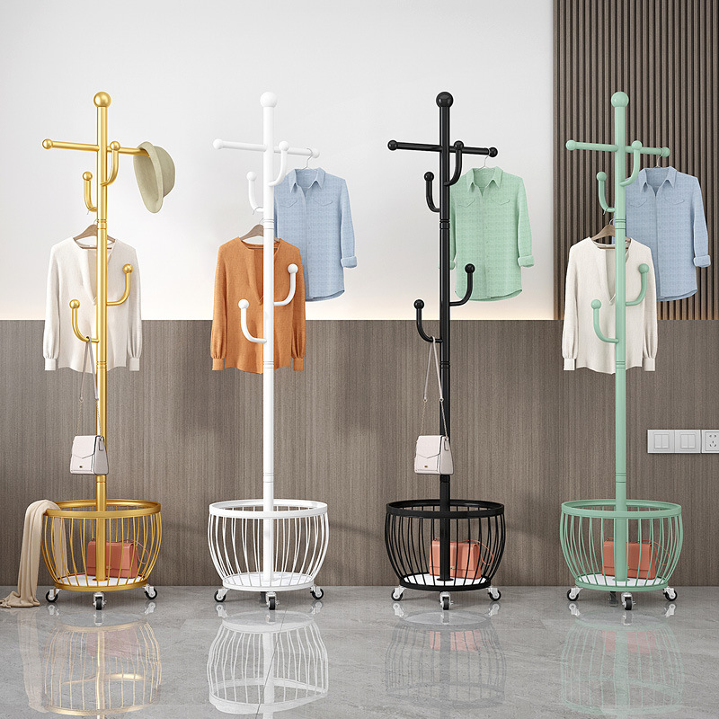 晾衣架落地臥室衣架收納家用衣帽架可移動室內置物架晾衣服杆批發