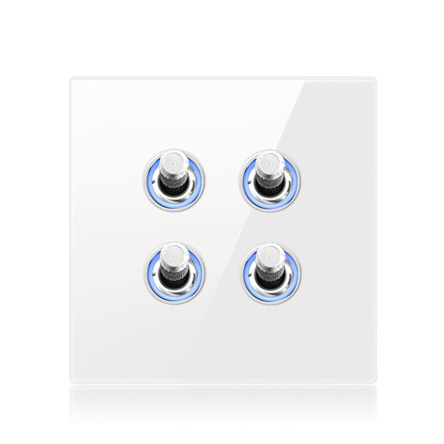 Tempered glass reset switch personalized lever button panel with LED light 86 type concealed wall socket set