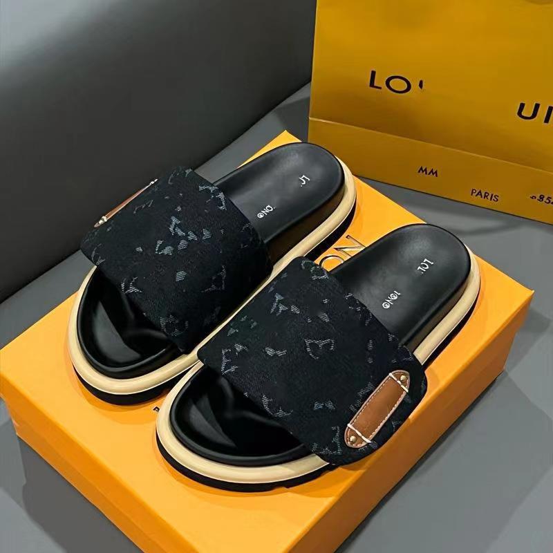 Thick-Soled Velcro Slippers for Men and Women, 2025 Summer Popular Style, Fashionable Denim Letter Slippers for Outdoor Wear