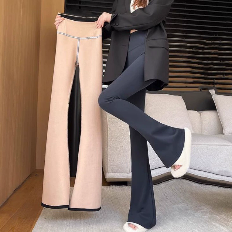 Брюки Weila Shark, женская верхняя одежда, весна и осень, облегающие эластичные черные осенне-зимние брюки для йоги на флисовой подкладке, расклешенные брюки для йоги