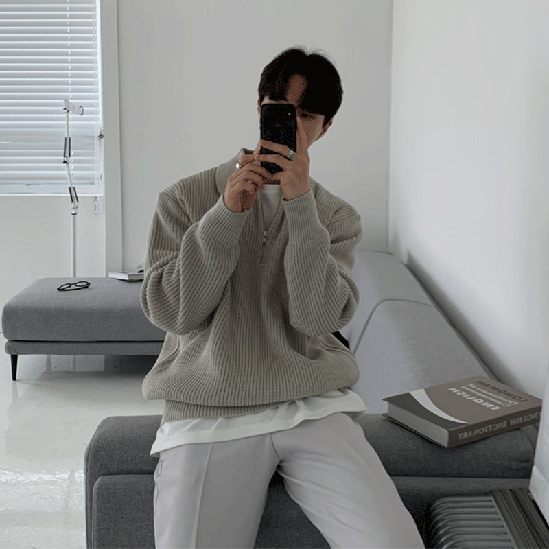 Sensación de alta gama 2024 nuevo suéter de estilo maduro ligero para hombres con media cremallera superior tendencia coreana suéter suelto moda