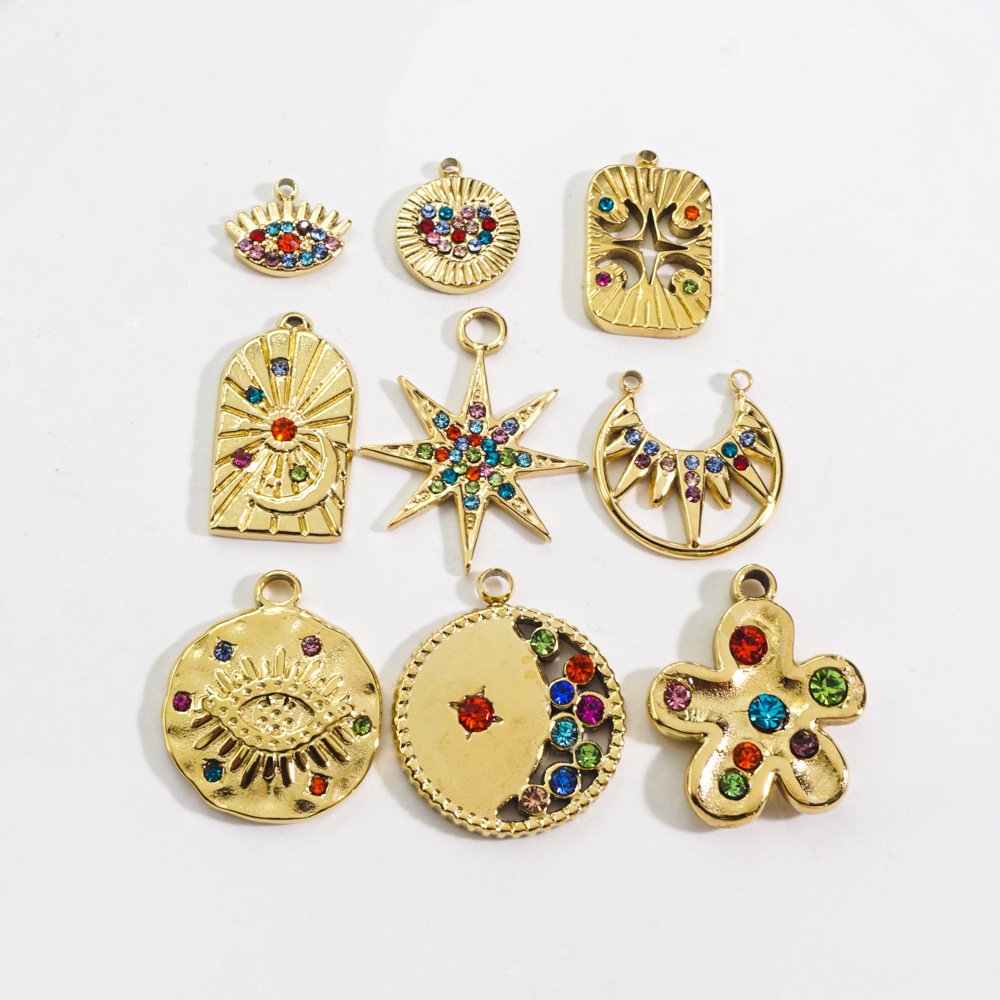 304 Stainless Steel Material Star, Flower Pattern 1 Piece 304 Stainless Steel Artificial Gemstones PVD Coated 14K Gold Real Gold Plated Star Flower DIY Jewelry Accessories