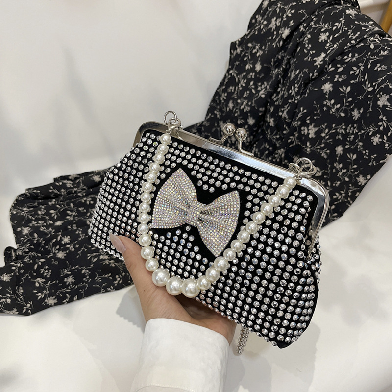 Diamante de la manera del verano bolso de las mujeres portátiles 2023 nuevo arco lindo moda bolsa de hombro perla bolsa de mensajero moda