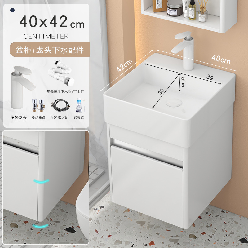 armario de baño de arco de acero inoxidable pequeño tipo cerámico lavabo integrado pequeño tamaño lavabo armario combinado lavabo