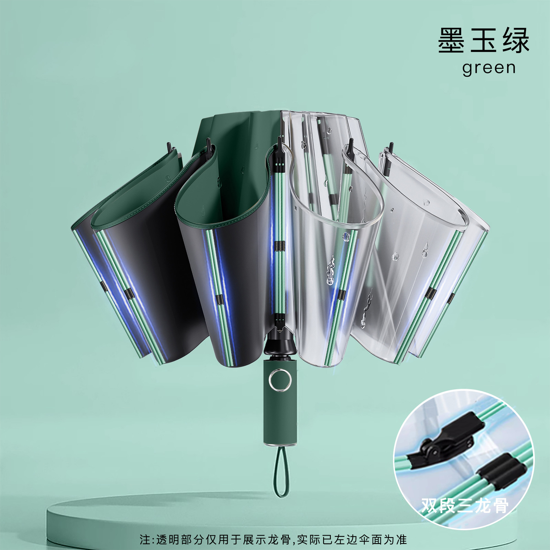 [Reverse non-wet and wind-resistant-for vehicle use-fiberglass umbrella ribs-for both rain and shine] 60 ribs graphite green