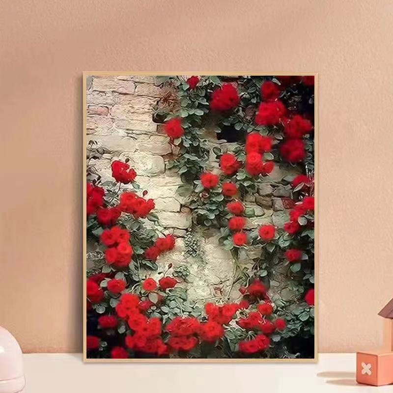 Pintura al óleo digital de bricolaje Rosa hecha a mano relleno de color pintura al óleo curación hecha a mano simple flor sala de estar pintura decorativa Generación de cabello