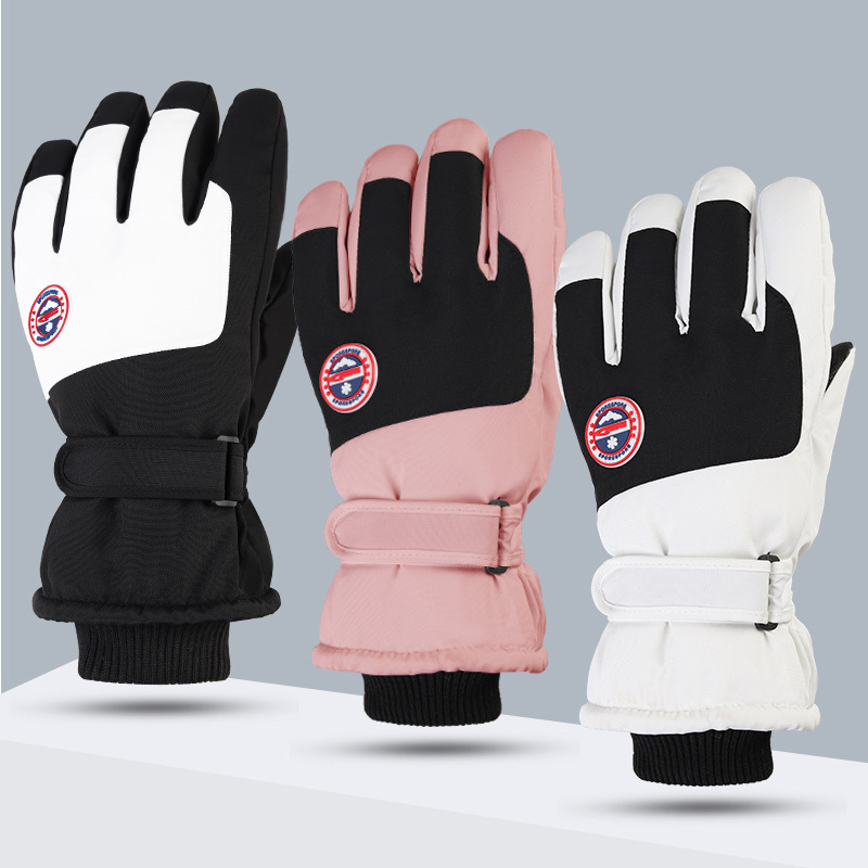 Hombres y mujeres niños adultos invierno blanco caliente esquí impermeable antideslizante pantalla táctil de vello guantes de bicicleta eléctrica invierno