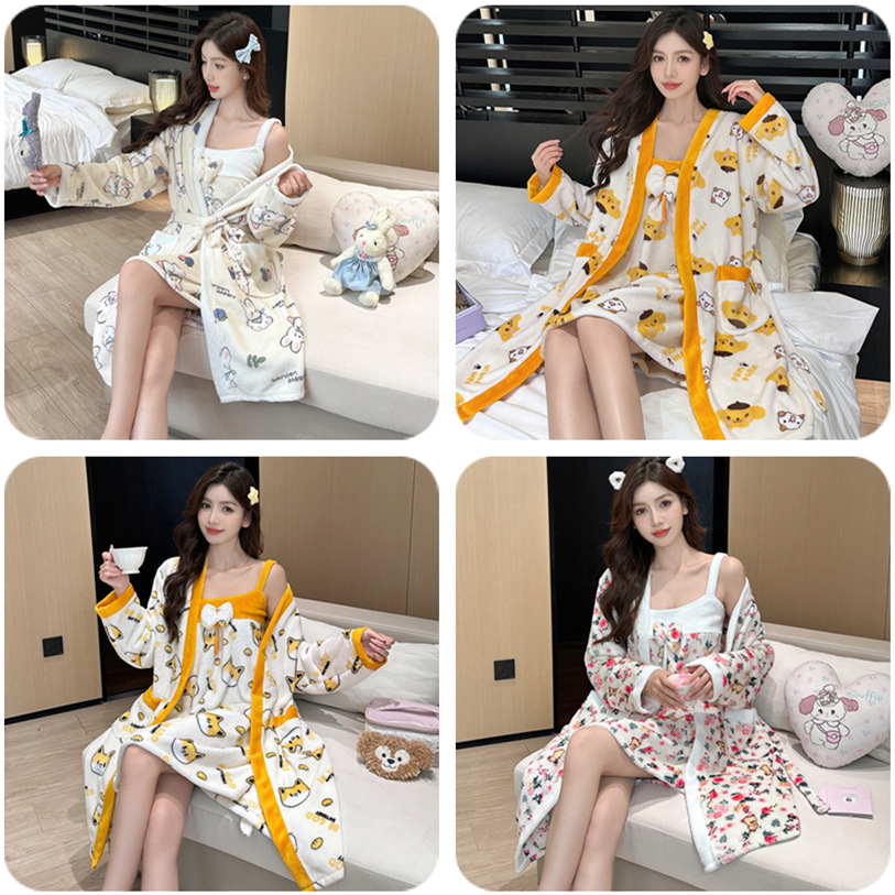 Invierno camisa de franela para mujeres nuevo juego de dos piezas pijamas lindos dibujos animados casera casual pijamas comercio exterior al por mayor