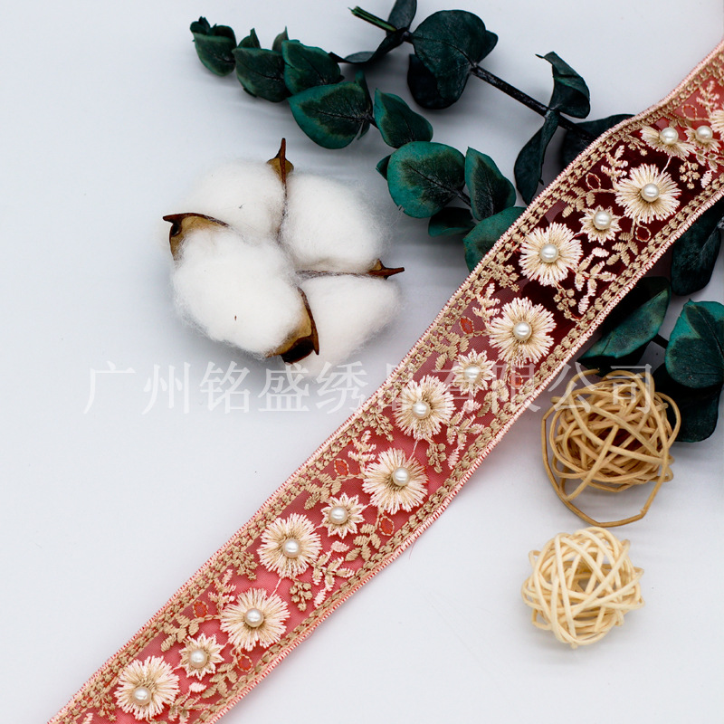 3.5cm新品欧根紗刺繍レース服アクセサリー漢服頭飾りベルトアクセサリーレース花リボン