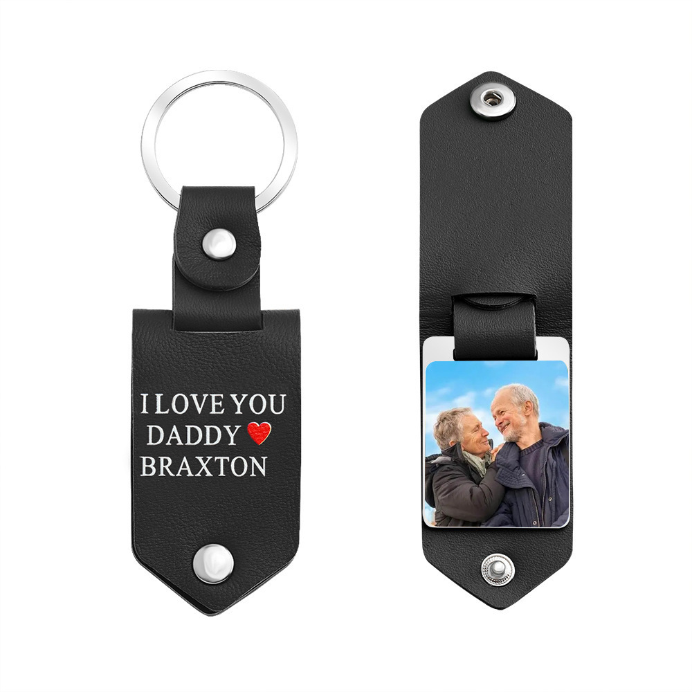 Cross-border leather keychain photo UV color printing photo Father's Day gift family couple Christmas gift