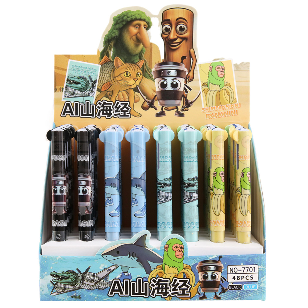 Cartoon series de bolígrafo de dos colores azul y negro bolígrafo de papelería para estudiantes pequeños regalos