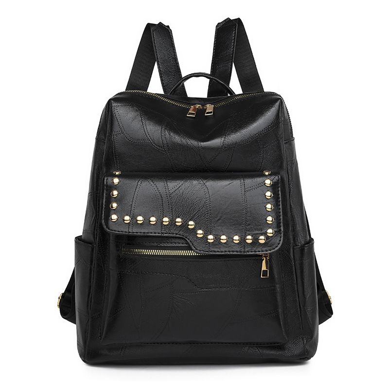 Mochila de cuero suave para mujer casual de nuevo estilo transfronterizo, moda, lujo ligero, viajero urbano, color de contraste, mochila de viaje, marea al por mayor