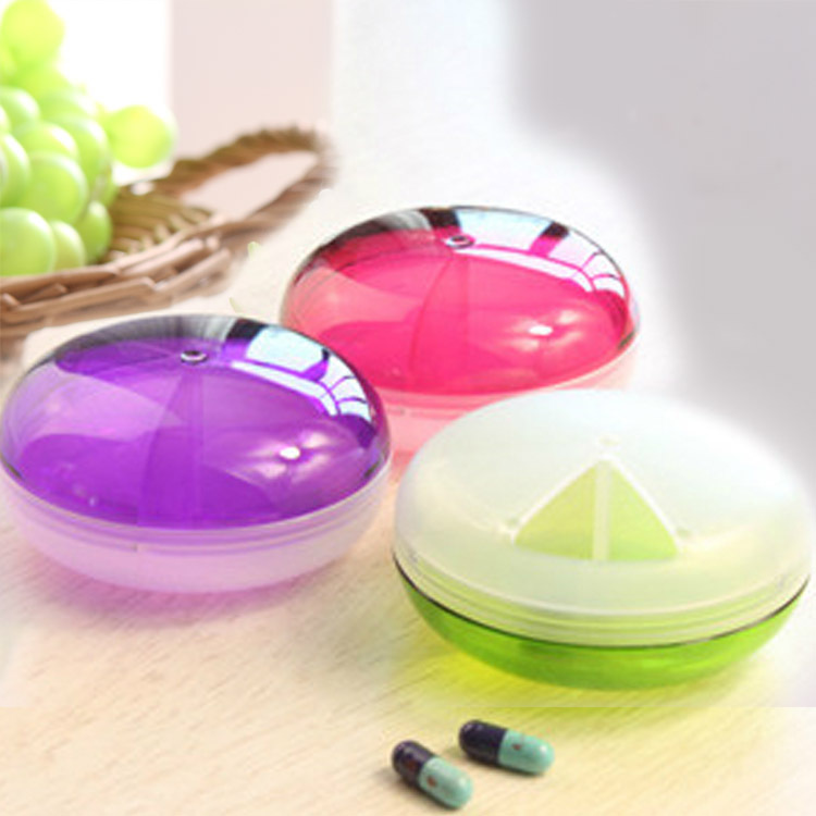 厂家直销透明小糖果盒飞碟药盒三格旋盖便携小药盒
