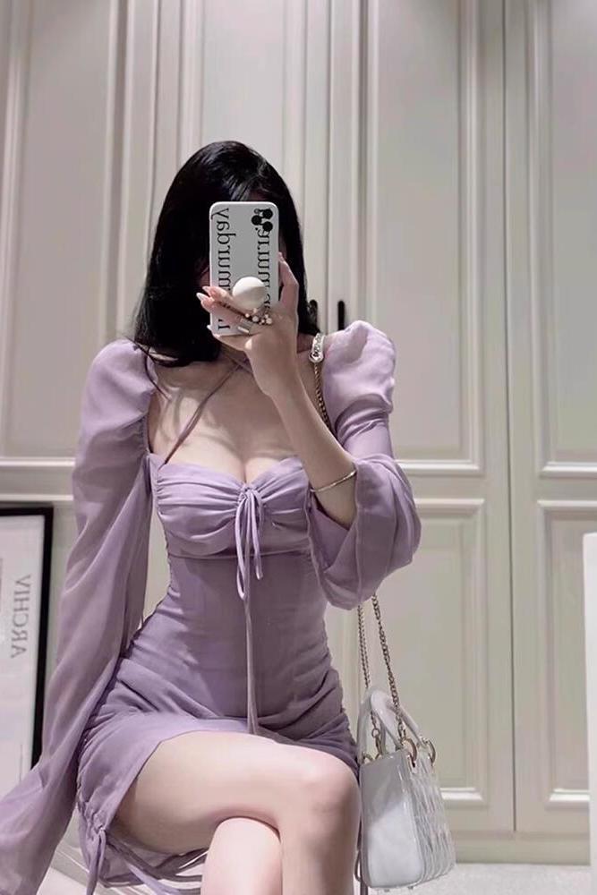 胖mm法式纯欲性感泡泡袖连衣裙春秋季大码女装辣妹收腰显瘦包臀裙
