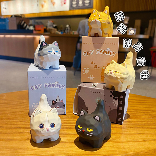Original Wood Carving Cat Standing Small Ornament Figure Cute Collectible Car Decorative Item Female Cute Pet Home Desk Ornament