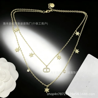 D家CD字母猪鼻子花朵流苏双层项链女跨境直播爆款锁骨链一件代发