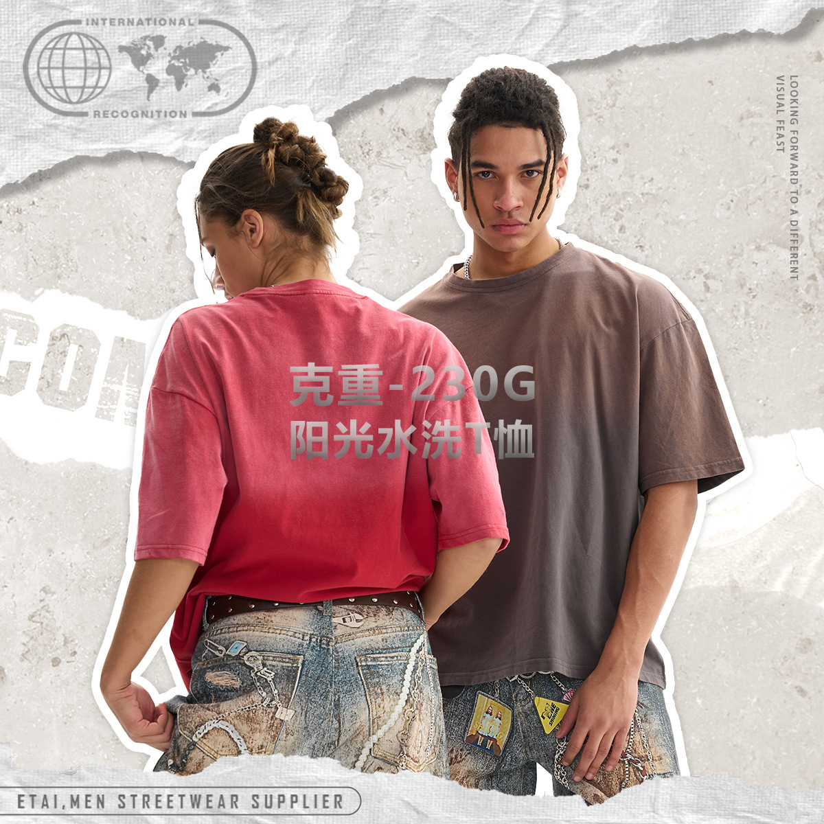 ETAI Hombre| Marca transfronteriza algodón de alta calidad camiseta de hombre de manga corta gradiente de aire callejero caballo de caballo para hombre de manga corta image 1
