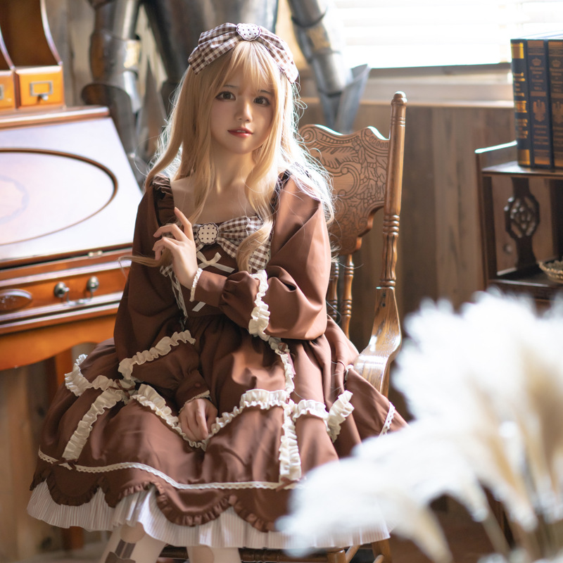 Oso cookie Lolita vestido original genuino OP manga larga lindo Lolita vestido de luz lo vestido