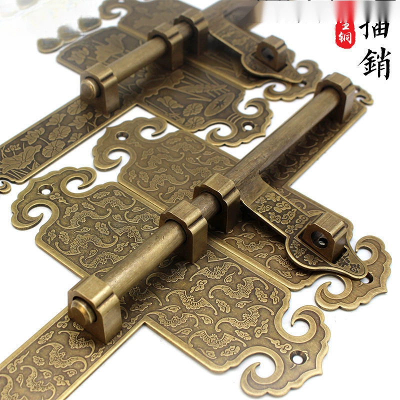 Антикварная защелка в китайском стиле, чистая медь, утолщенная старомодная деревянная дверная ручка, сад, древнее здание, двойная дверная защелка, пряжка для двери