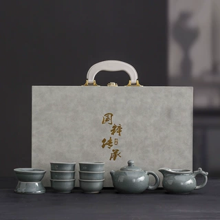 开片哥窑陶瓷整套功夫茶具套装礼盒装 家用陶瓷茶壶茶杯商务礼品