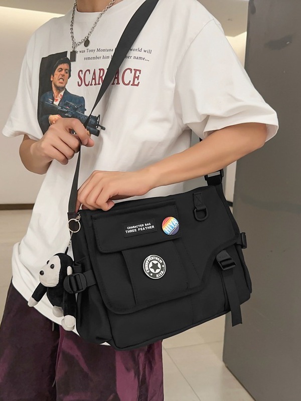 New Men's Shoulder Bag, Simple and Fashionable, Campus Class Bag, Student Bag, Harajuku Large Capacity Crossbody Bag for Men and Women