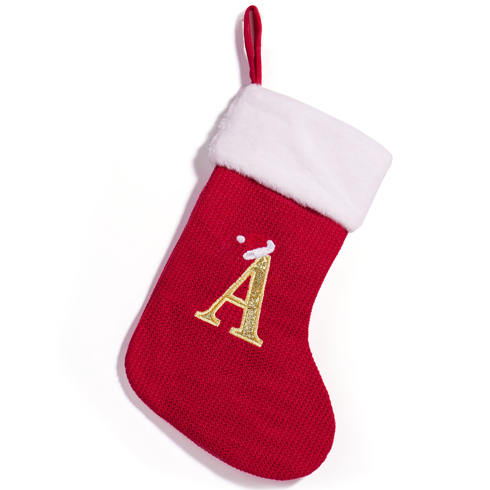 Cross-border nuevo estilo de Navidad rojo 26 letras calcetines de punto de alta calidad colgante de Navidad bordado dulces bolsas de decoración