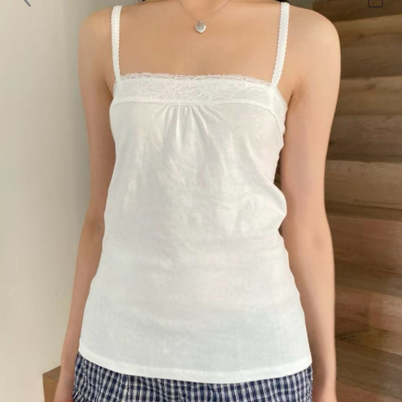Bm White Lace Patchwork Outerwear Camisole for Women, Bm Spicy Girl Style Slim Fit Inner Layering Top Ins Bm White Lace Patchwork Outerwear Camisole for Women, Bm Spicy Girl Style Slim Fit Inner Layering Top Ins