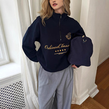 卫衣女宽松时尚上衣冬季跨境字母高领拉链亚马逊洋气显瘦印花长袖