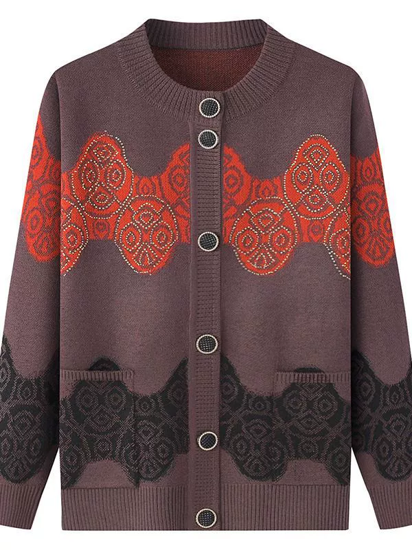 Demi-season sweater, warm jacket, spring knitted cardigan for mother, for middle age
