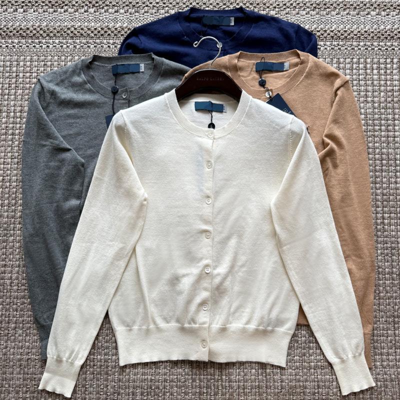 High-Quality/Scannable Qr Code Rl Ralph Lauren Logo Classic Pima Cotton Round-Neck Long-Sleeve Knit Cardigan Jacket for Women