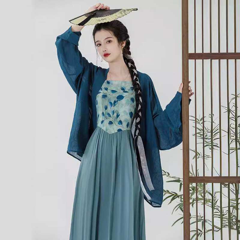 New Chinese-Style High-End Song Dynasty-Inspired Improved Hanfu Women's Summer Outfit 2026 Ethnic Style Shawl Strap Dress Two-Piece Set New Chinese-Style High-End Song Dynasty-Inspired Improved Hanfu Women's Summer Outfit 2026 Ethnic Style Shawl Strap Dress Two-Piece Set