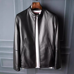 Spring and Autumn Haining Leather coat men's sheepskin short leather jacket handsome motorcycle stand collar casual thin coat fashion