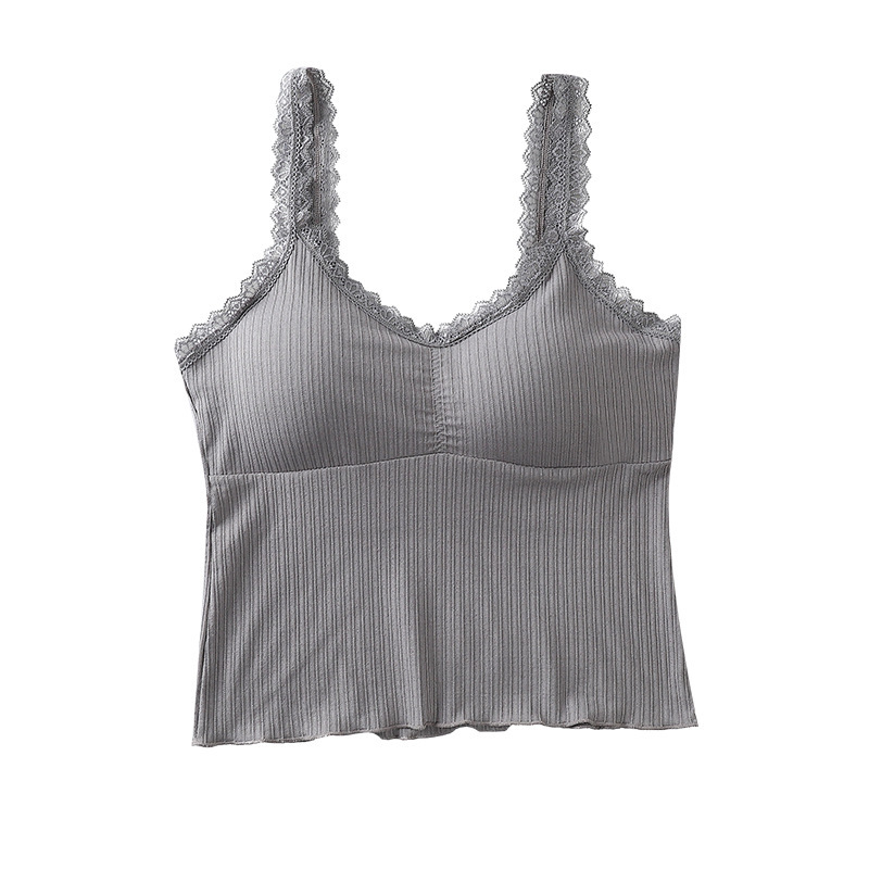 Lace Long Tank Top - Grey