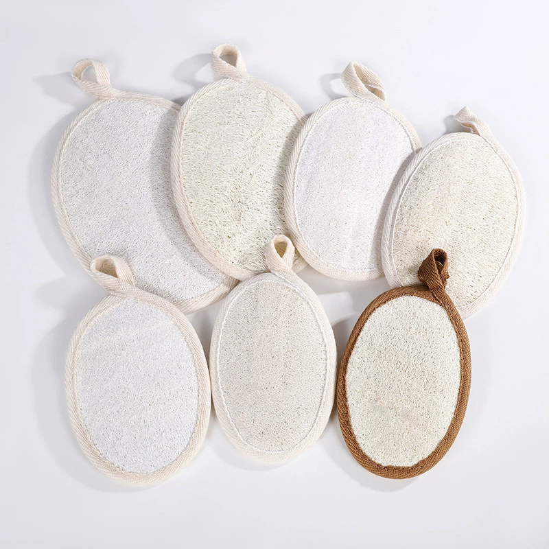 Loofah Bath Sponge (Natural), Cotton‑Linen & Loofah, Multiple Sizes 8×8–12×12 cm