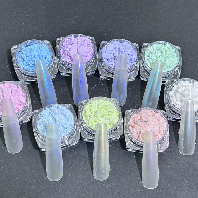 Nail powder ice through ice muscle powder aurora powder fly powder fairy powder pearl bright nail jewelry cross-border e-commerce 9 colors