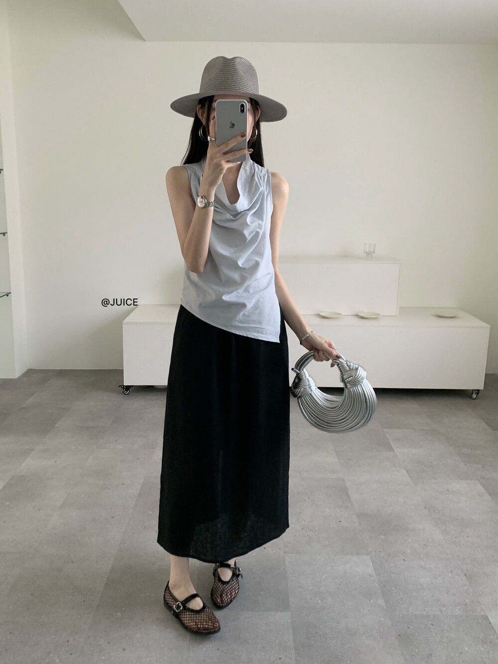 Chân váy linen cạp chun chữ A dáng dài nữ phong cách tối giản — màu đen, Xanh đen, Xanh nước biển, Màu cà phê chi tiết 10
