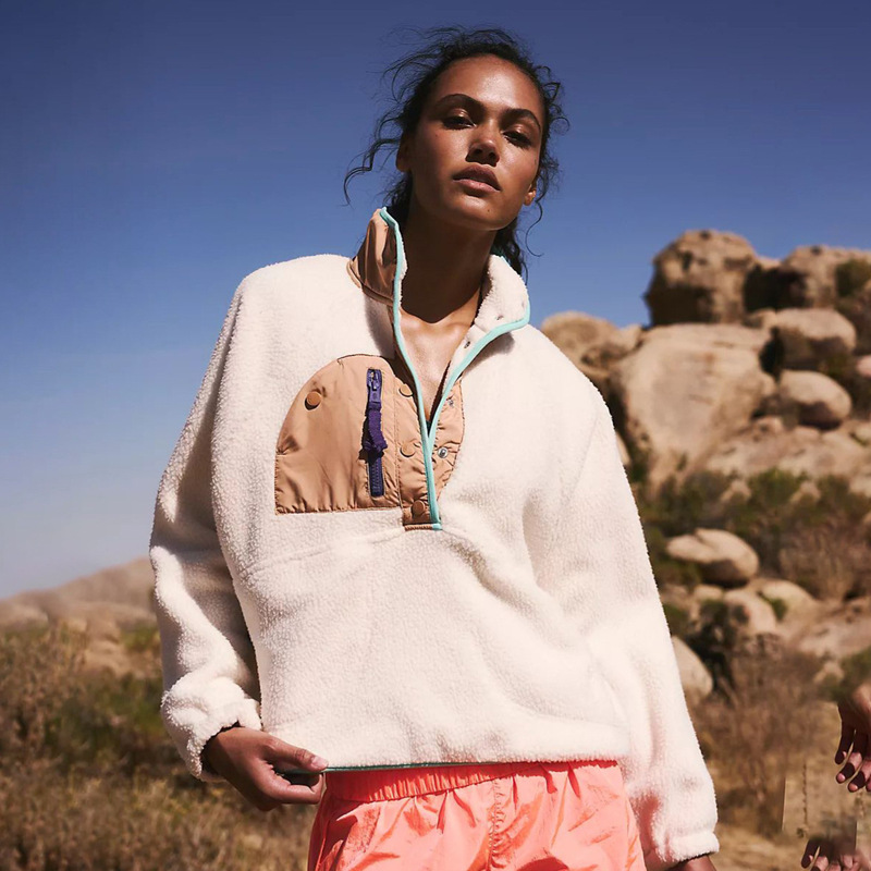 Lapel Stitching Contrast Color Fleece Sweat Women's Fashion High-end Sense Loose Pullover Sweat Women's Autumn and Winter Niche Design