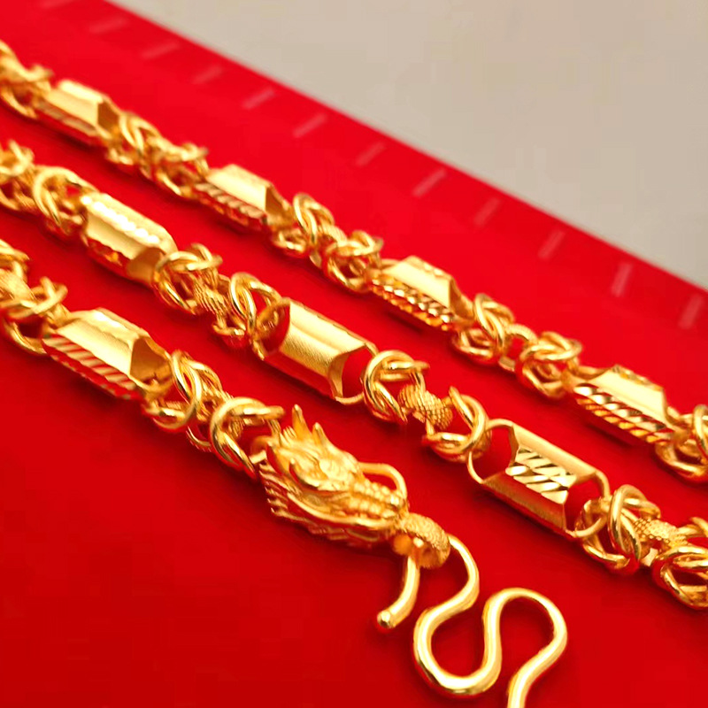 Vintage Hexagonal Dragon Bone Chain Gold Plated Brass Necklace_voghion.com